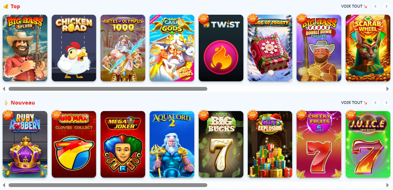 Sélection de jeux Casinoinfinity