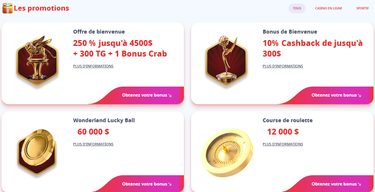 Bonus et promotions de Casinoinfinity